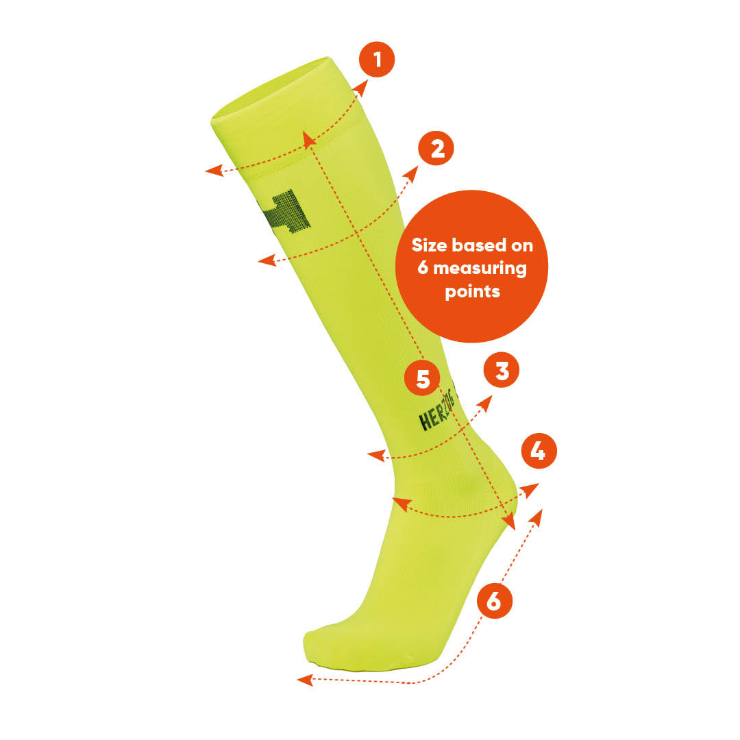 gele compressiekous met 6 meetpunten